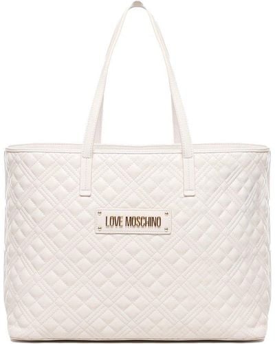 Love Moschino Logo Lettering Quilted Top Handle Bag - White