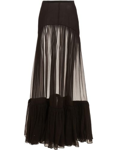 Saint Laurent Flounced Long Skirt Skirts - Black