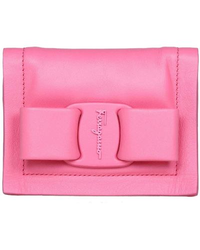 Ferragamo Viva Bow Leather Card Holder - Pink