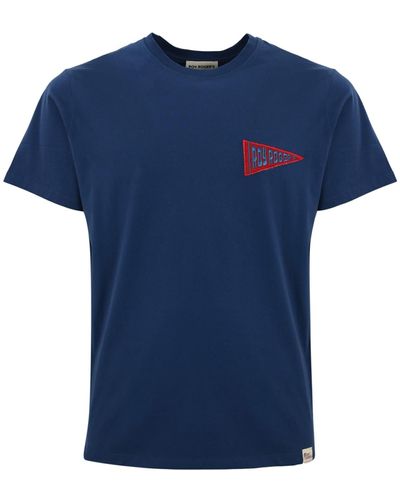 Roy Rogers Cotton T-Shirt With Logo Patch - Blue