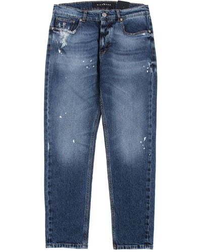 John Richmond Slim Jeans With Rips On The Front And Print On The Back - Blue