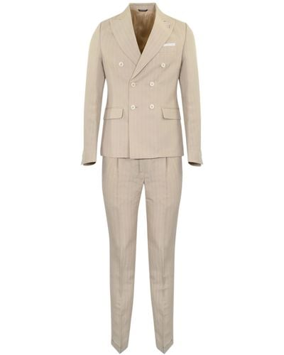 Daniele Alessandrini Sand Double-Breasted Pinstripe Suit - Natural
