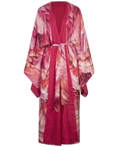 Roberto Cavalli Reversible Long Dress With Plumage Print - Pink