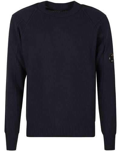 C.P. Company Rib Knit Plain Sweater - Blue
