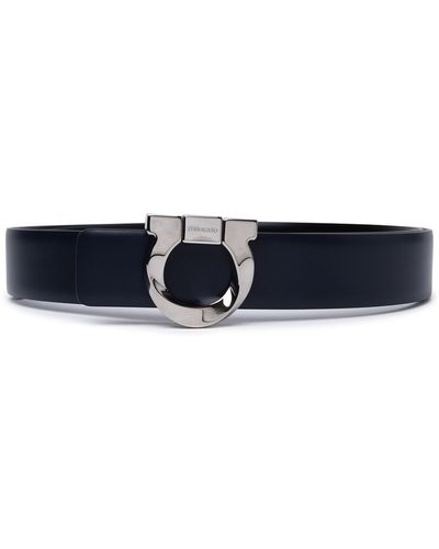 Ferragamo Gancini Midnight Leather Reversible Belt - Blue