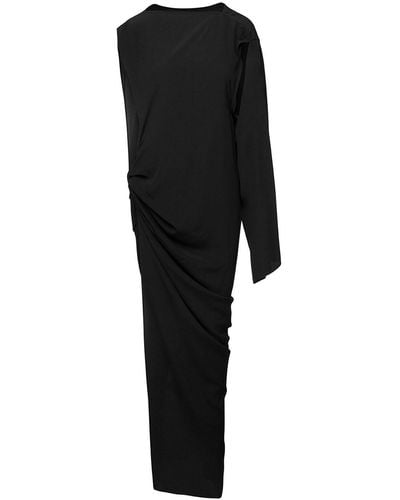 Rick Owens 'Edfu' Long One-Shoulder Draped Dress - Black