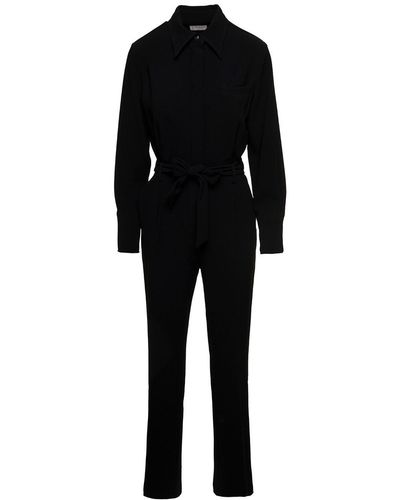Alberto Biani Jumpsuit With Classic Collar And Belt - Black