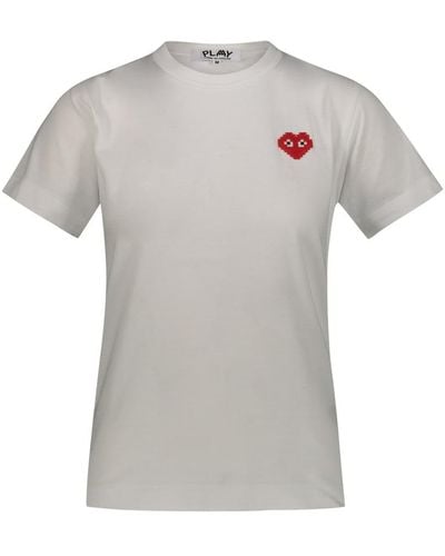 COMME DES GARÇONS PLAY T-shirt With Red Pixelated Heart Clothing - Gray
