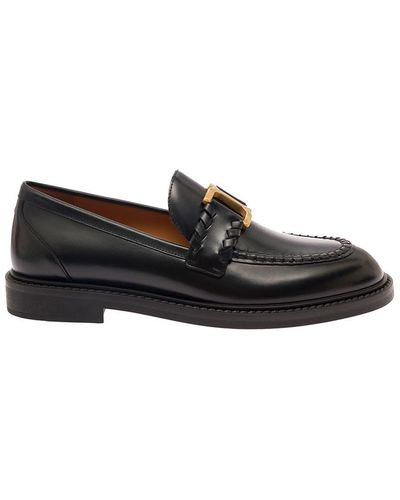 Chloé Marcie Loafers With-Colored Metal Logo - Black