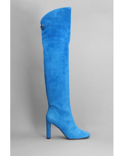 Maison Skorpios Marylin High Heels Boots In Blue Suede