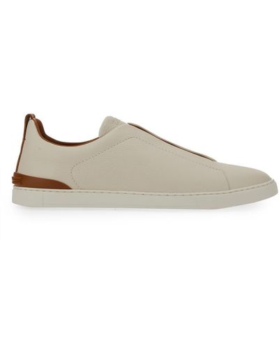 ZEGNA Low Top Sneaker With Triple Stitch - Natural