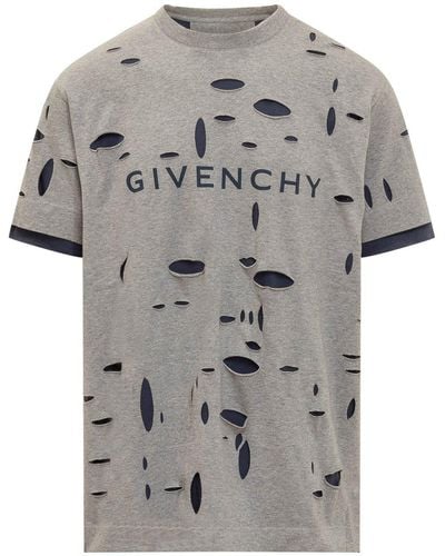Givenchy Oversized T-shirt In Destroyed Cotton - Gray