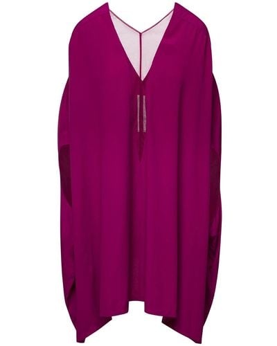 Rick Owens Babel Fuchsia Kaftan With Plunging Neckline And Mesh Panelling - Purple