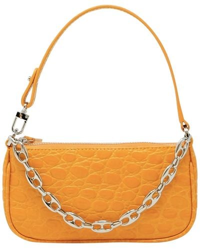 BY FAR Mini Rachel Croco Leather Handbag - Orange
