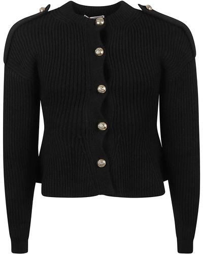 Alexander McQueen Rib Knit Button Embellished Cropped Jacket - Black