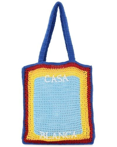 Casablanca Logo Cotton Crochet Tote Bag - Blue