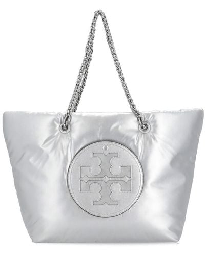 Tory Burch 'ella Metallic Puffy Chain' Shopping Bag - White