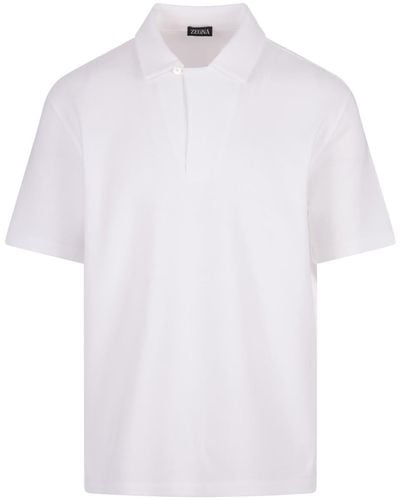 Zegna Honeycomb Cotton Polo Shirt - White