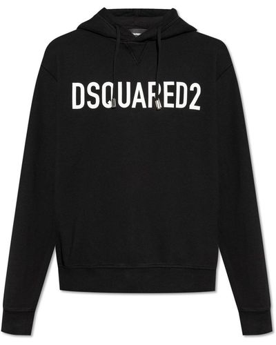 DSquared² Logo Printed Drawstring Hoodie - Black