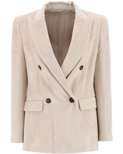 Brunello Cucinelli Deconstructed Double-breasted Blazer In Corduroy - Natural