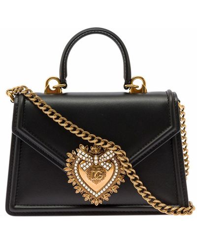 Dolce & Gabbana Mini Devotion Handbag With Logo Plaque - Black