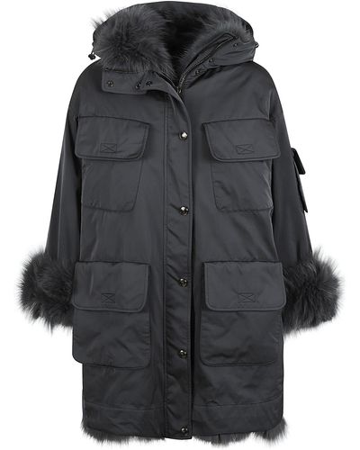 Ermanno Scervino Fur Applique Oversized Jacket - Black