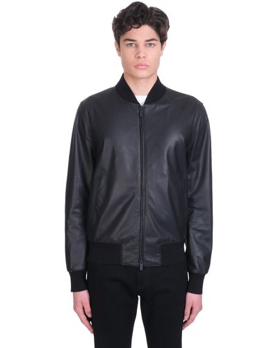 Zegna Leather Jacket In Black Leather