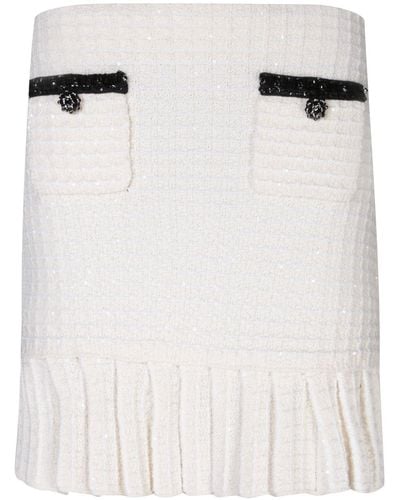 Self-Portrait Textured Knitted Pleated Hem Mini Skirt - White