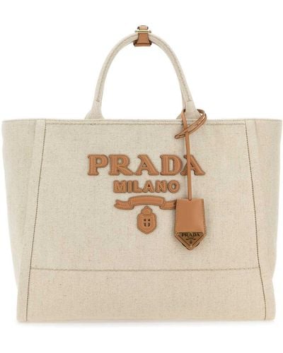 Prada Sand Canvas Shopping Bag - Natural