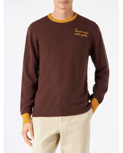 Mc2 Saint Barth Sweater With Faccio Cose, Vedo Gente Embroidery - Brown