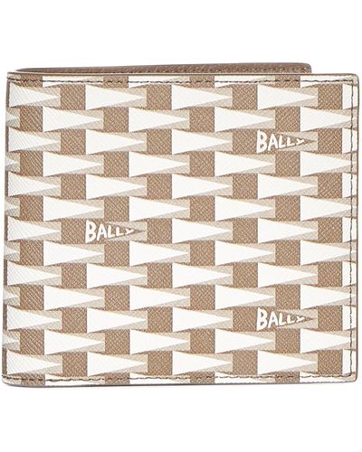 Bally Leather And Monogram Fabric Bifold Wallet - Natural