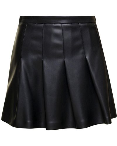 Semicouture Black Pleated Mini-skirt In Eco Leather