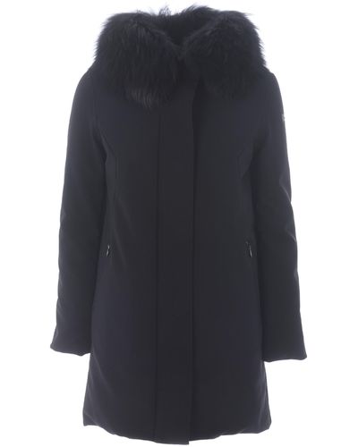 Rrd Rrd Winter Trench Lady Fur Jacket In Stretch Technical Fabric - Blue