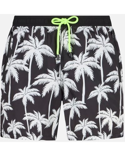 Mc2 Saint Barth Zipped Swim Shorts With Palm Print - Black