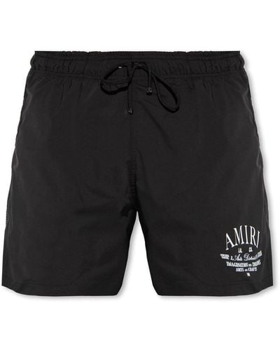 Amiri Logo Printed Drawstring Swim Shorts - Black