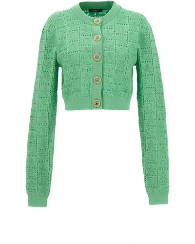 Balmain Rib-knit Monogram Cardigan - Green