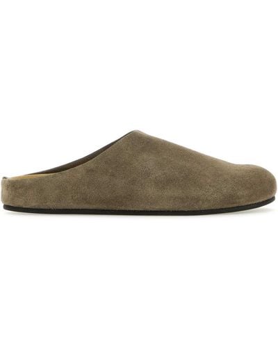The Row Dove Gray Suede Hugo Slippers - Green