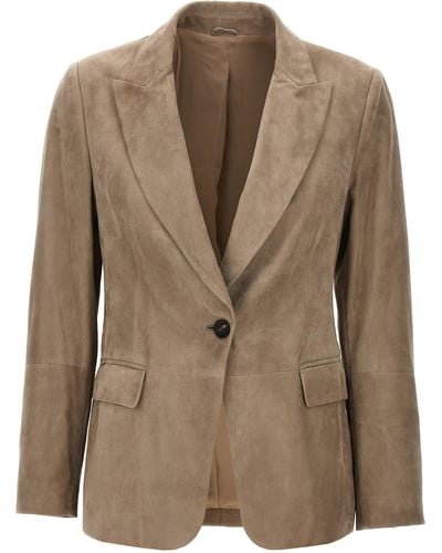 Brunello Cucinelli Suede Blazer Blazer And Suits - Brown