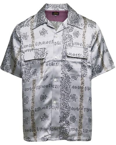 Needles Silver Bowling Shirt With All-over Floreal Print In Cupro - Grey