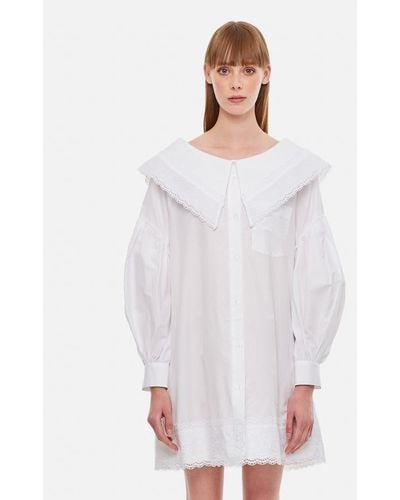 Simone Rocha Short Open Neck Signature Sleeve Shirt Dress W/Trim - White
