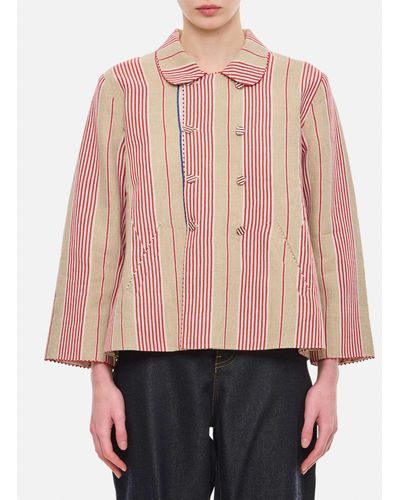 Péro Cotton And Linen Double Breasted Jacket - Pink