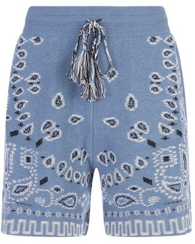 Alanui Cotton Piquet Bandana Shorts - Blue