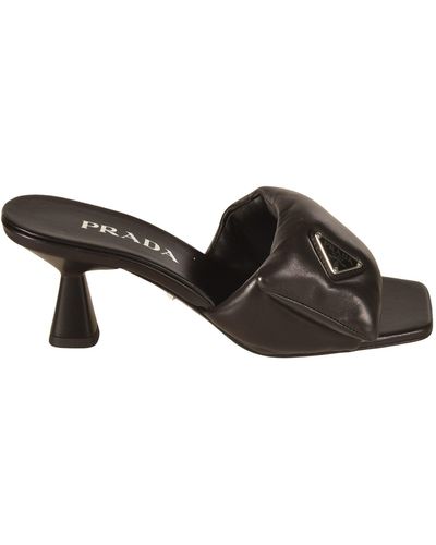 Prada Logo Plaque Embossed Sandals - Black