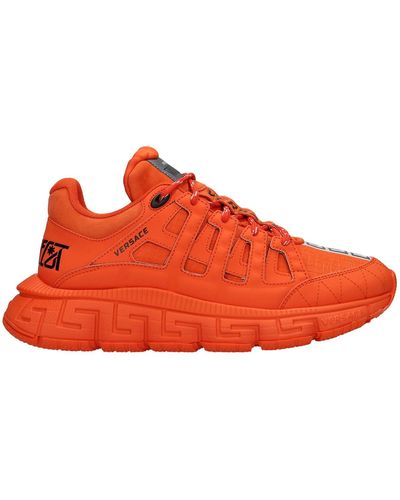 Versace Trigreca Sneakers In Orange Synthetic Fibers
