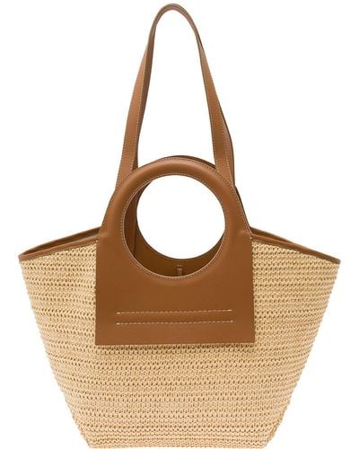 Hereu 'Cala S Raffia' And Handbag With Leather Handles - Brown