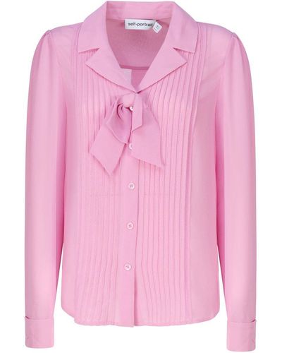 Self-Portrait Bow-Detailed Long-Sleeved Blouse - Pink