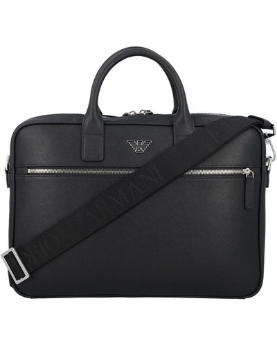 Emporio Armani Regenerated-leather Business Bag With Eagle Pate - Black