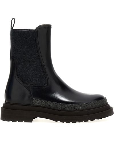 Brunello Cucinelli Leather Boot With Precious Contour - Black