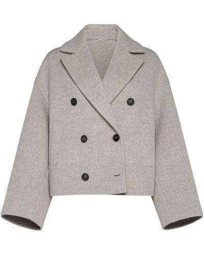 Brunello Cucinelli Wool And Cashmere Peacoat - Grey