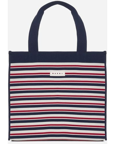 Marni Striped Canvas Medium Shopping Bag - Blue